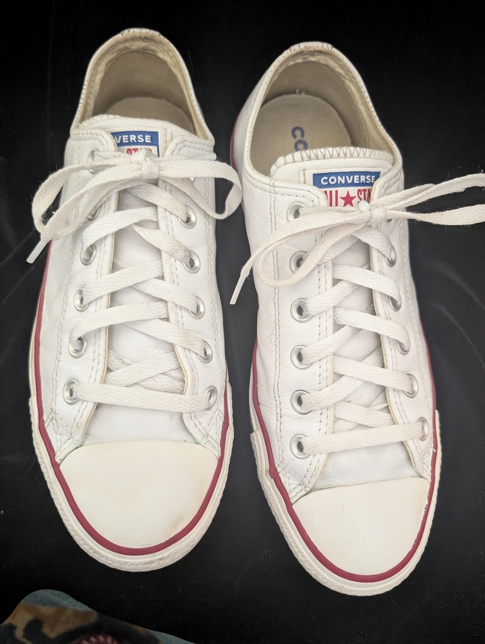 Converse Leather White Low-Top Sneakers with Red Trim
